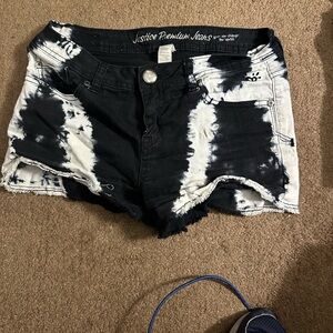 Justice Black and White Jean Shorts with Tie-Dye Effect